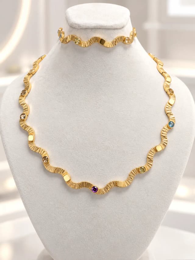Dalgalı Ritim 18.68 Gram 14 Ayar Yeşil Altın Set