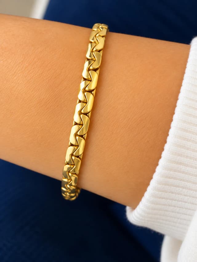 Akiskan Dalga Motifli Unisex 14 Ayar Burgu Gurmet Altın Bileklik — 19 cm
