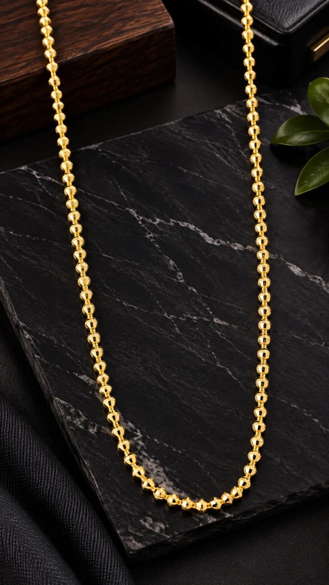 Top Formlu Erkek Yeşil Altın Zincir 55 cm