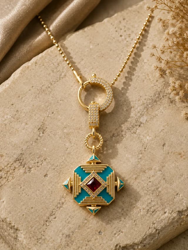 14 ayar altın geometrik charm kolye ve kolye ucu