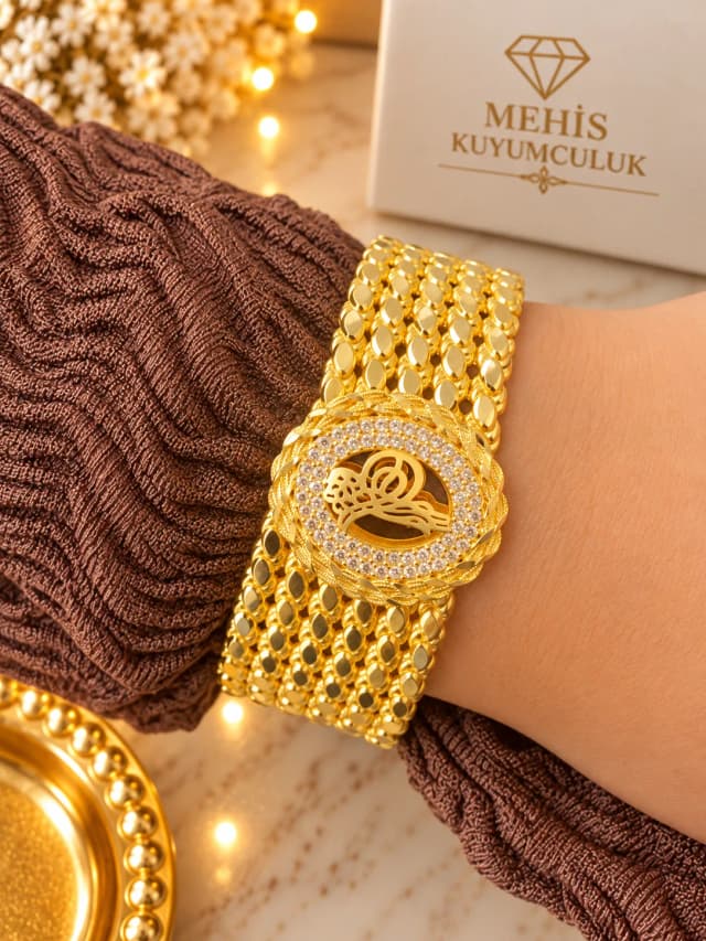 Görkemli Tuğralı 14 Ayar Kırmızı Altın Kelepçe