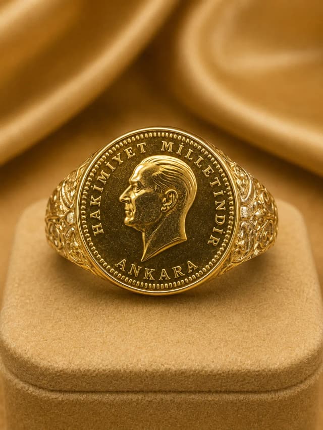 Atatürk Silüetli Hakimiyet Milletindir 14 Ayar Erkek Altın Yüzük
