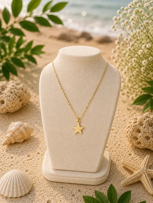 Minimalist Parlak Yıldız 14 Ayar Yeşil Altın Kolye