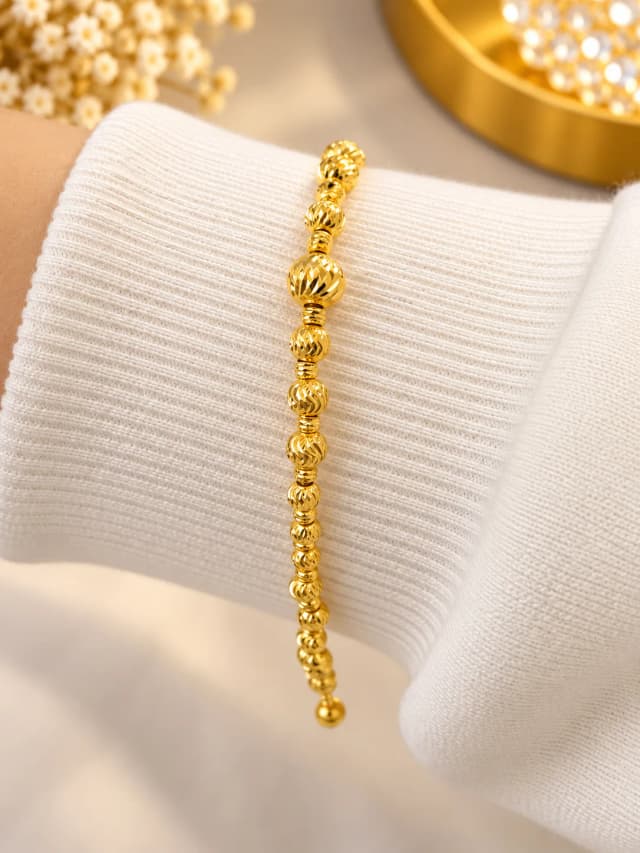 Işıltılı Dorika Toplu 14 Ayar Kırmızı Altın Bileklik 19 cm