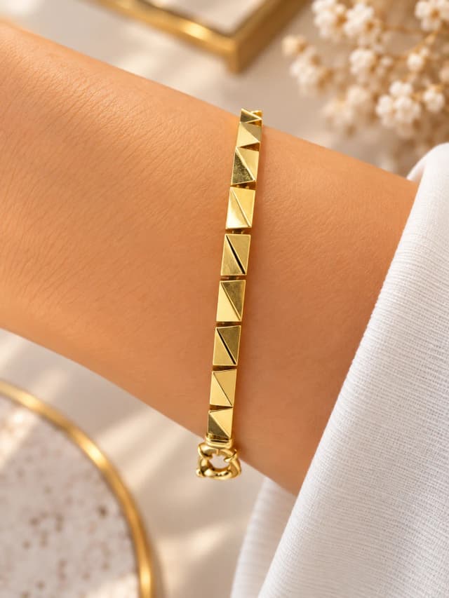 Üçgen Prizma Blok 14 Ayar Yeşil Altın Bileklik — 19 cm