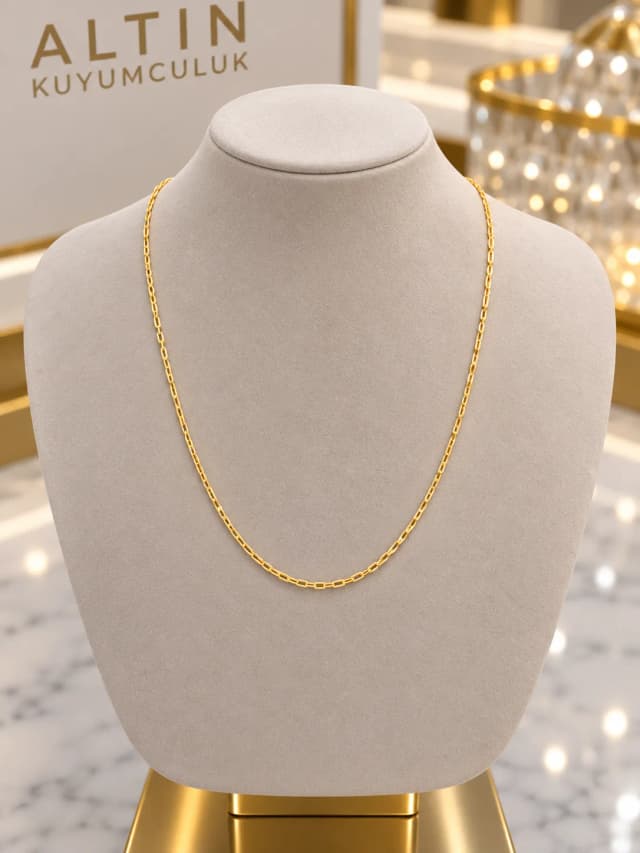Modern Çizgili Unisex 1.93 Gram 14 Ayar Yeşil Altın Zincir