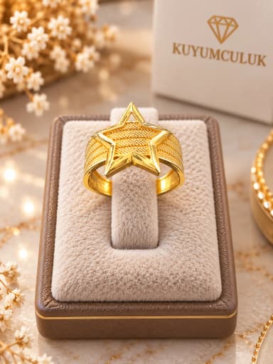 Göz Alıcı Yıldız Motifli 18 Numara 14 Ayar Kırmızı Altın Yüzük