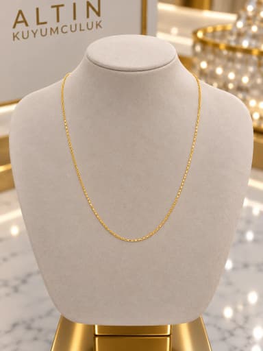 Işıltılı Simetrik Halkalı Unisex 14 Ayar Yeşil Altın Zincir