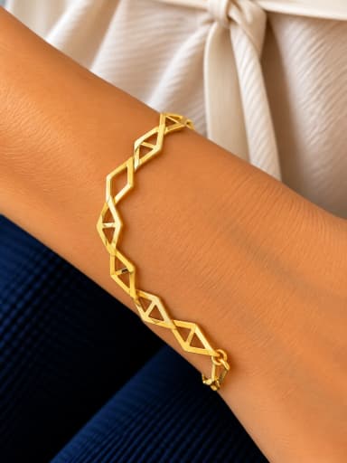 Geometrik Baklava Dilimi Unisex 14 Ayar Yeşil Altın Bileklik — 19 cm