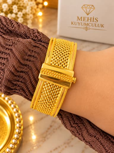 Görkemli Örgü Dokulu 14 Ayar Altın Kelepçe