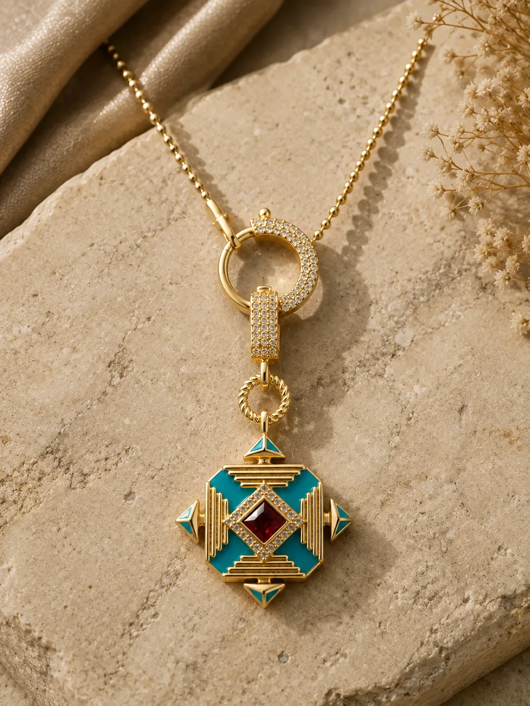 14 ayar altın geometrik charm kolye ve kolye ucu