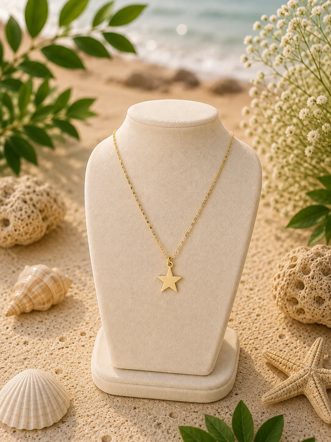 Minimalist Parlak Yıldız 14 Ayar Yeşil Altın Kolye